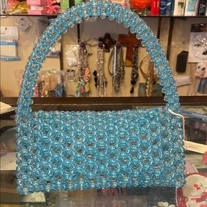 Elegant Blue Beaded Mini Bag